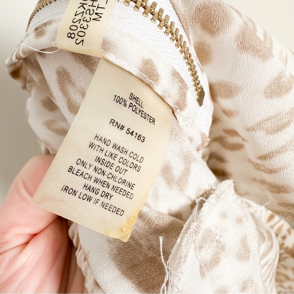 Calvin Klein White Tan leopard Animal Print Lightweight Flowy Pants sz XL - Picture 10 of 11